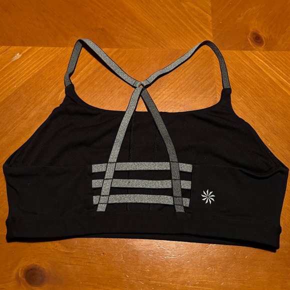 Athleta Essence Black with Metallic Silver Cage Back Sports Bra - Picture 2 of 7